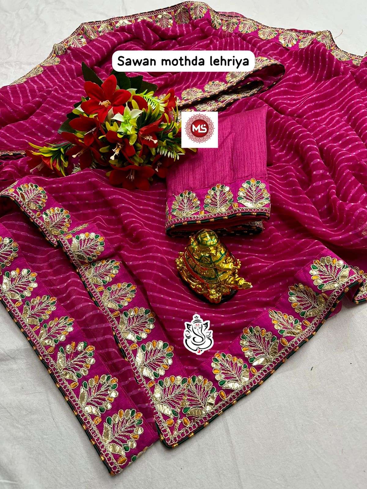 MS Brand Heavy Georgette mothda LEHERIYA  saree 