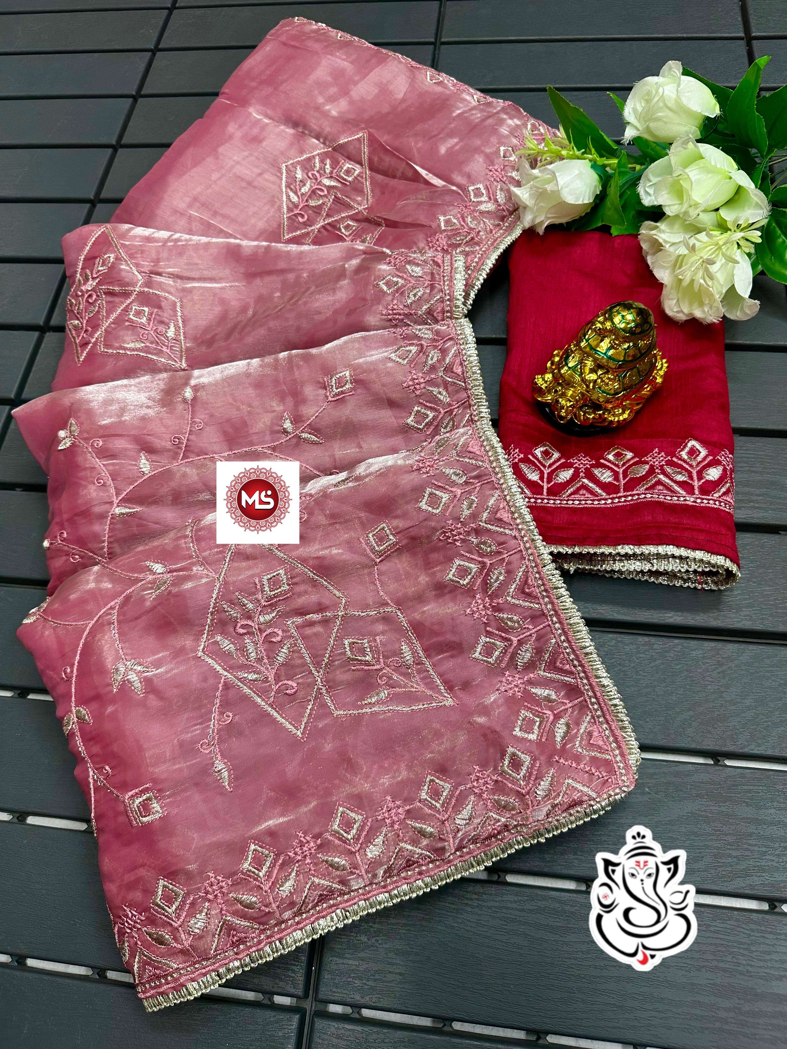 MS BRAND JIMMY CHOO  jimmy choo fabric fully heavy multi pallu saree
