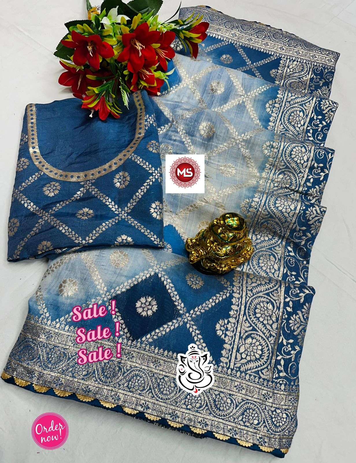 MS BRAND viscose zcard zari weaving c.Pallu lehriya silk saree