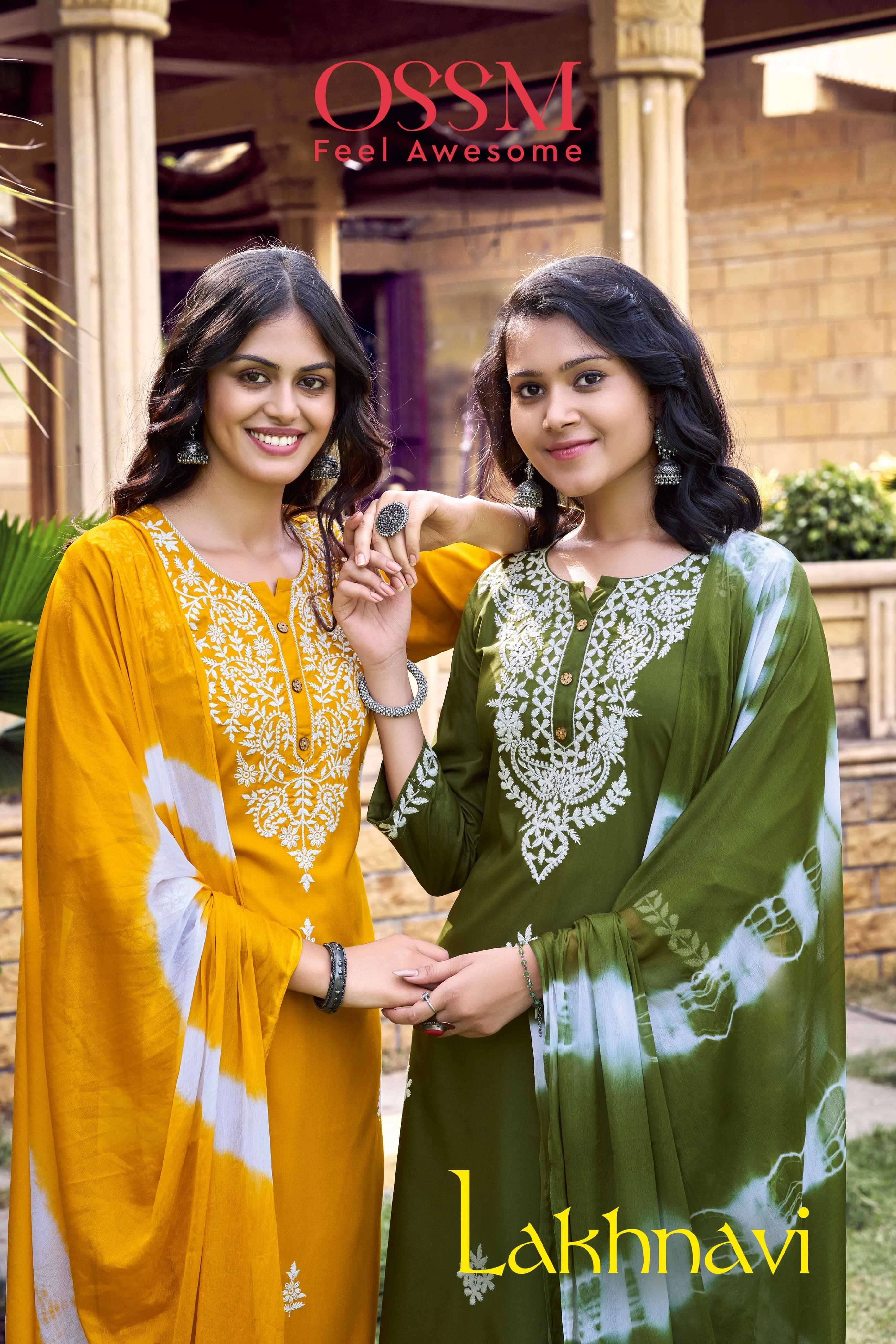 ossm lakhnavi series 1001-1006 Reyon 22kg readymade suit 