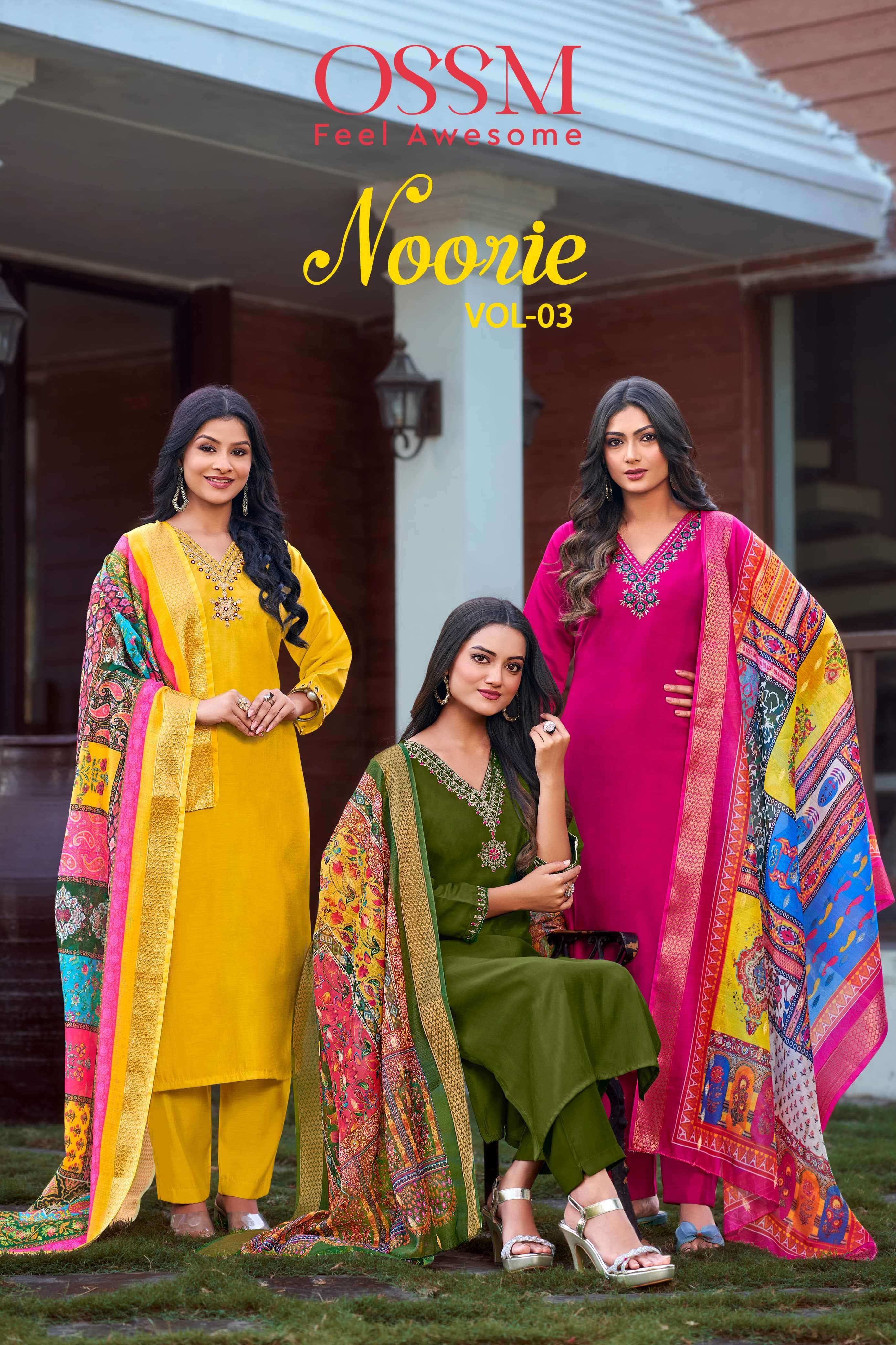ossm noorie vol 3 series 101-106 Pure Viscos Roman Silk readymade suit 