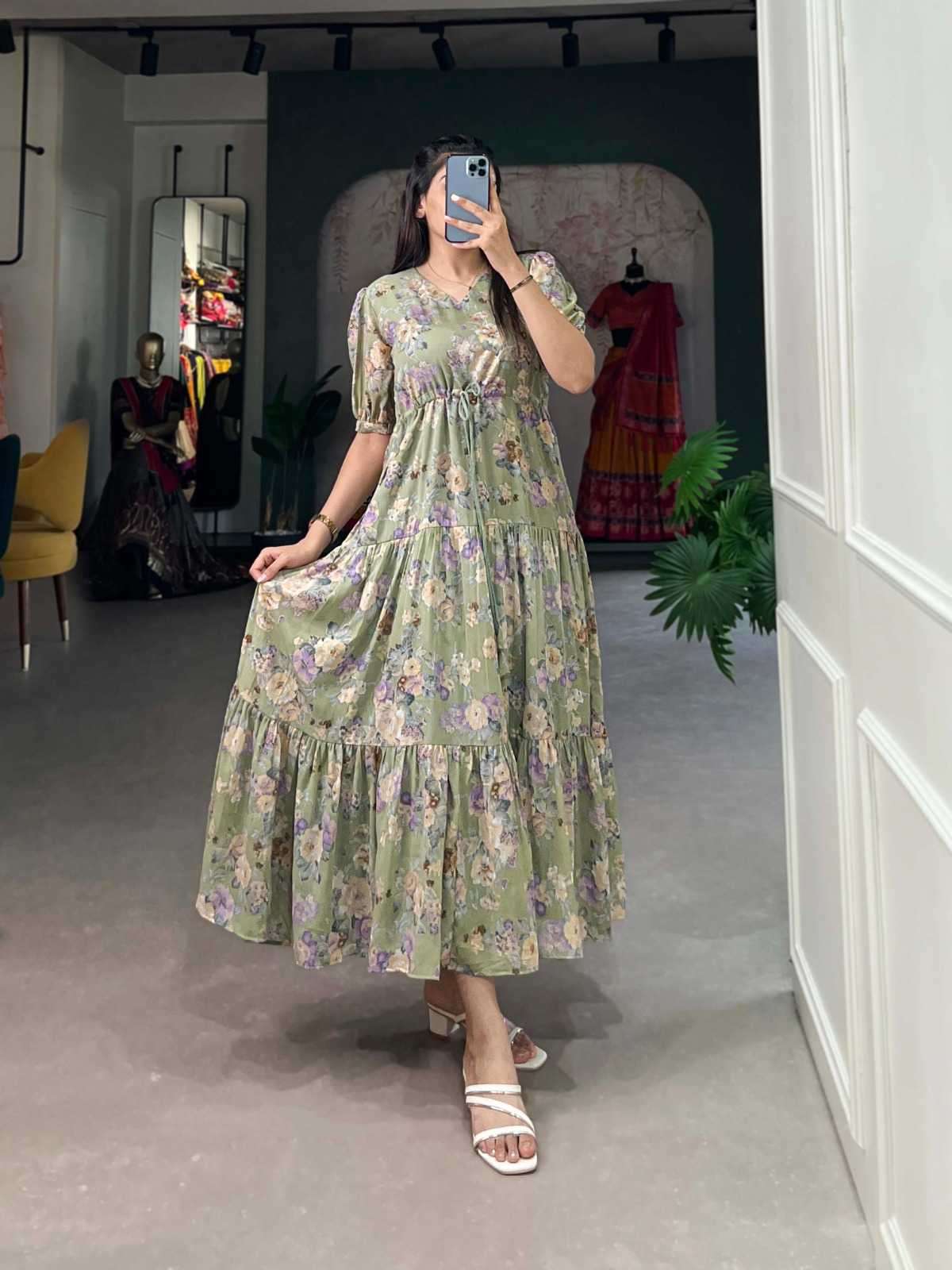pr nnk4504 georgette floral print frock style long kurti