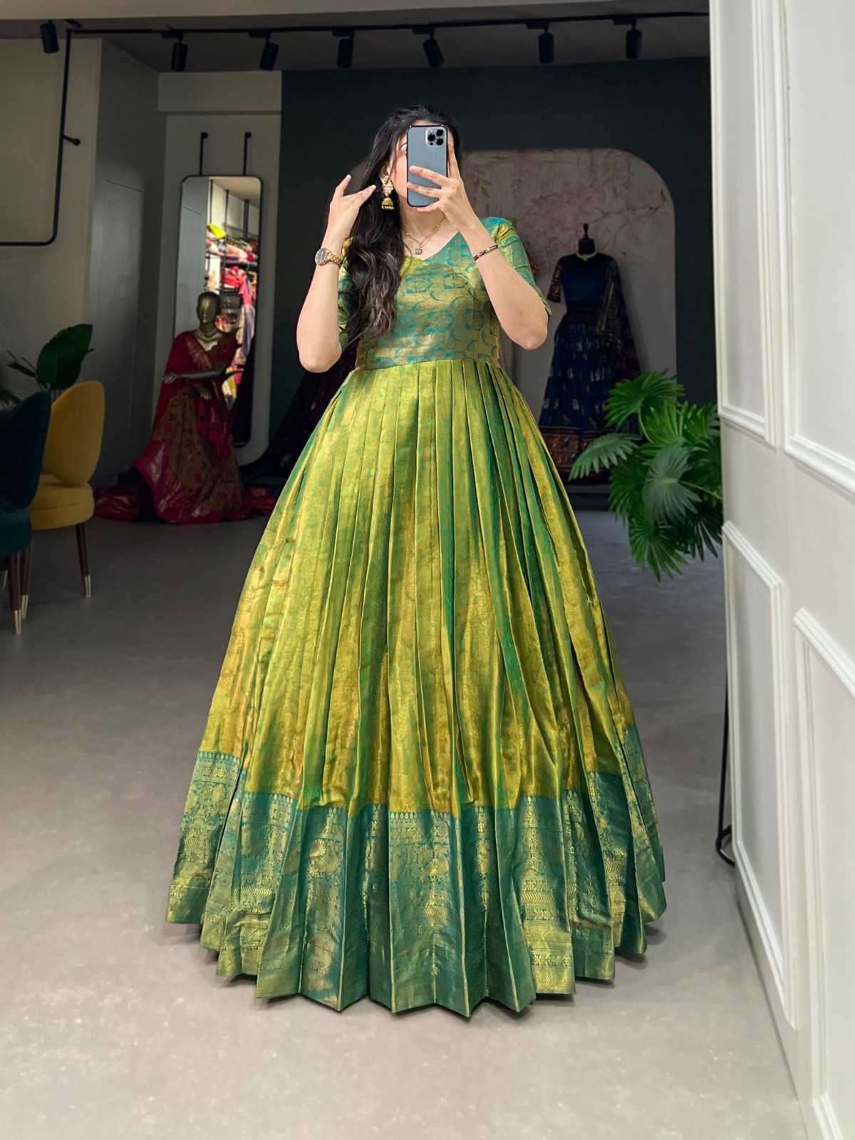 pr ynf5312 hit design kanjivaram zari weaving work readymade gown