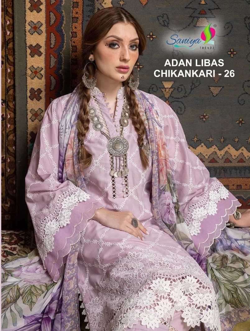 saniya trendz adan’s libas chikankari 26 series 26001-26004 cotton suit 
