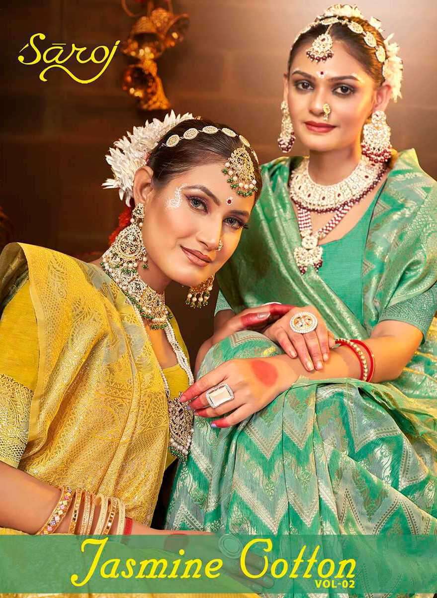 Saroj Jasmine Vol -2 series 1001-1006 Soft Cotton Rang Card concept Rich Pallu Saree