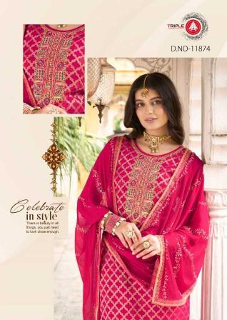 triple a aabha series 11871-11876 Viscos Muslin Jequard suit