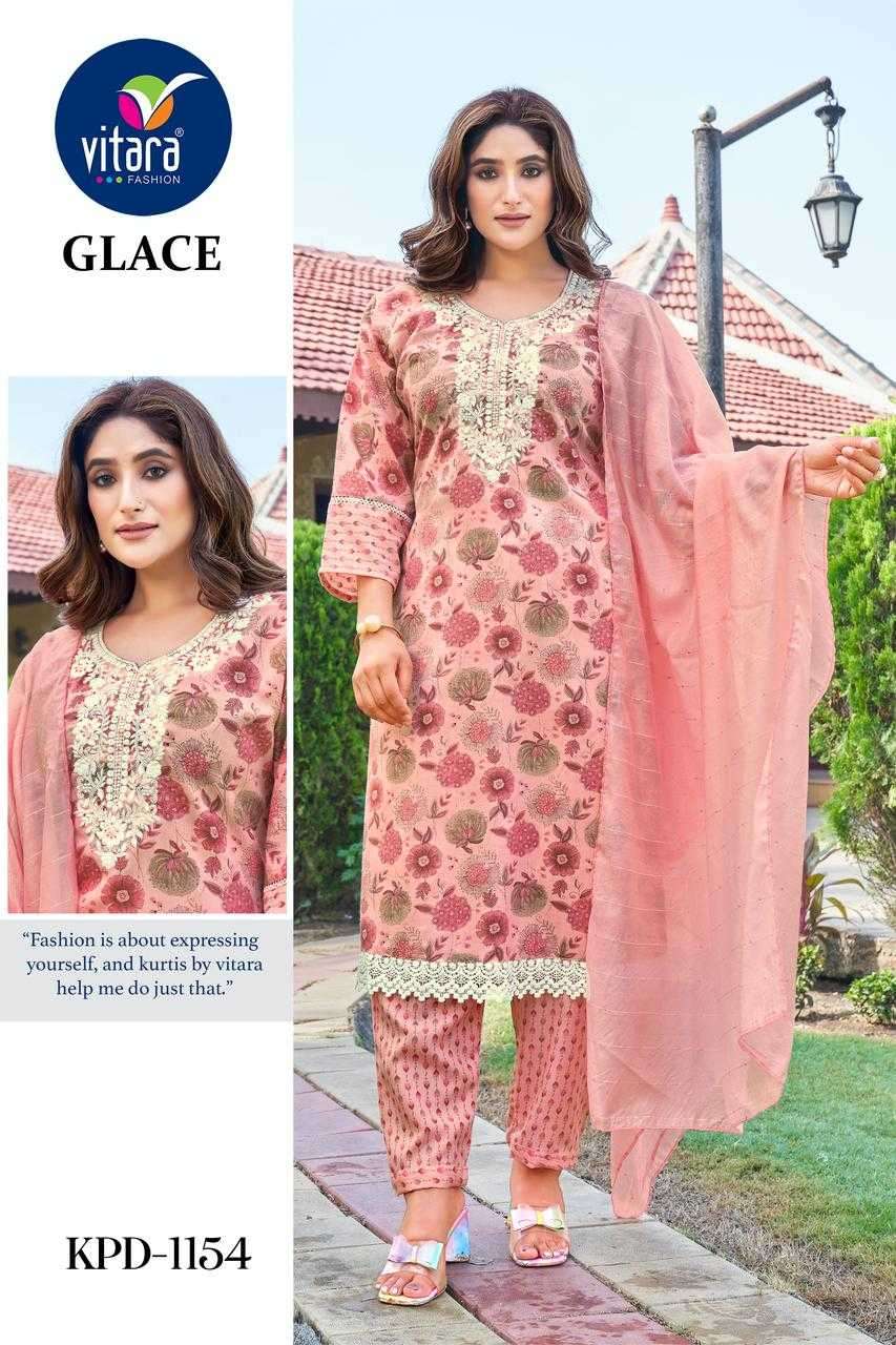 vitara glace series 1154-1155 cotton slub printed readymade suit 