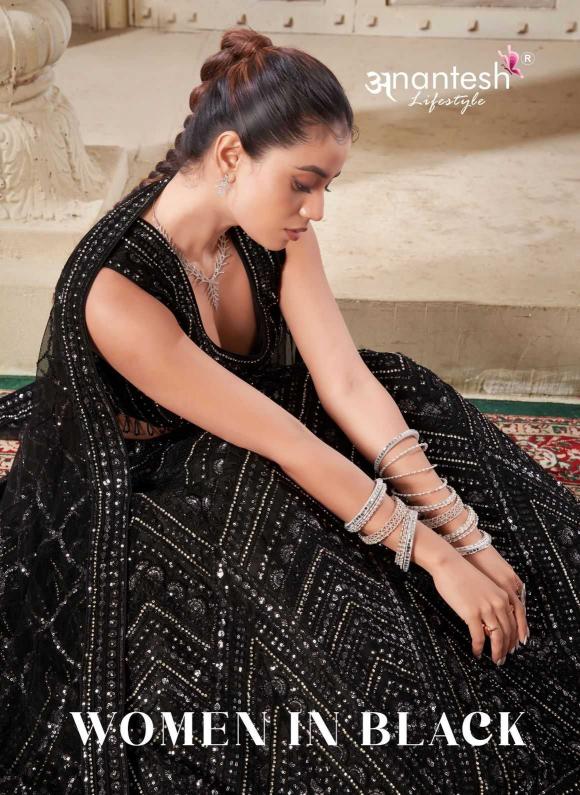 anantesh lifestyle women in black series 15001-15003 net  wholesale lehenga in surat