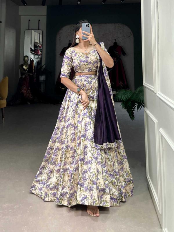 pr lnb1030 tussar silk floral print stitch lehenga unstitch blouse dupatta