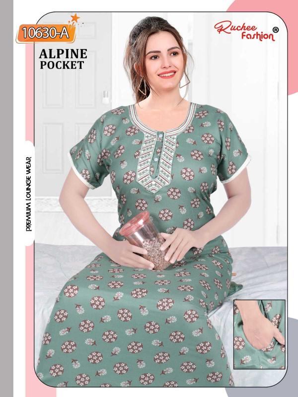 ruchee fashion alpine pocket fully stitch printed women nighty
