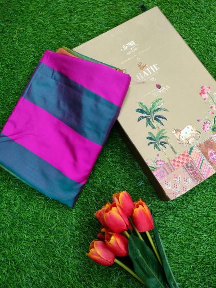 Rutrang D no 1014 designer Satin Silk saree with pallu and blouse piece 