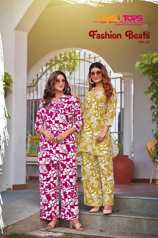 tips & tops fashion beats vol 5 series 1001-1006 Heavy Reyon Print wholesale kurti in surat 