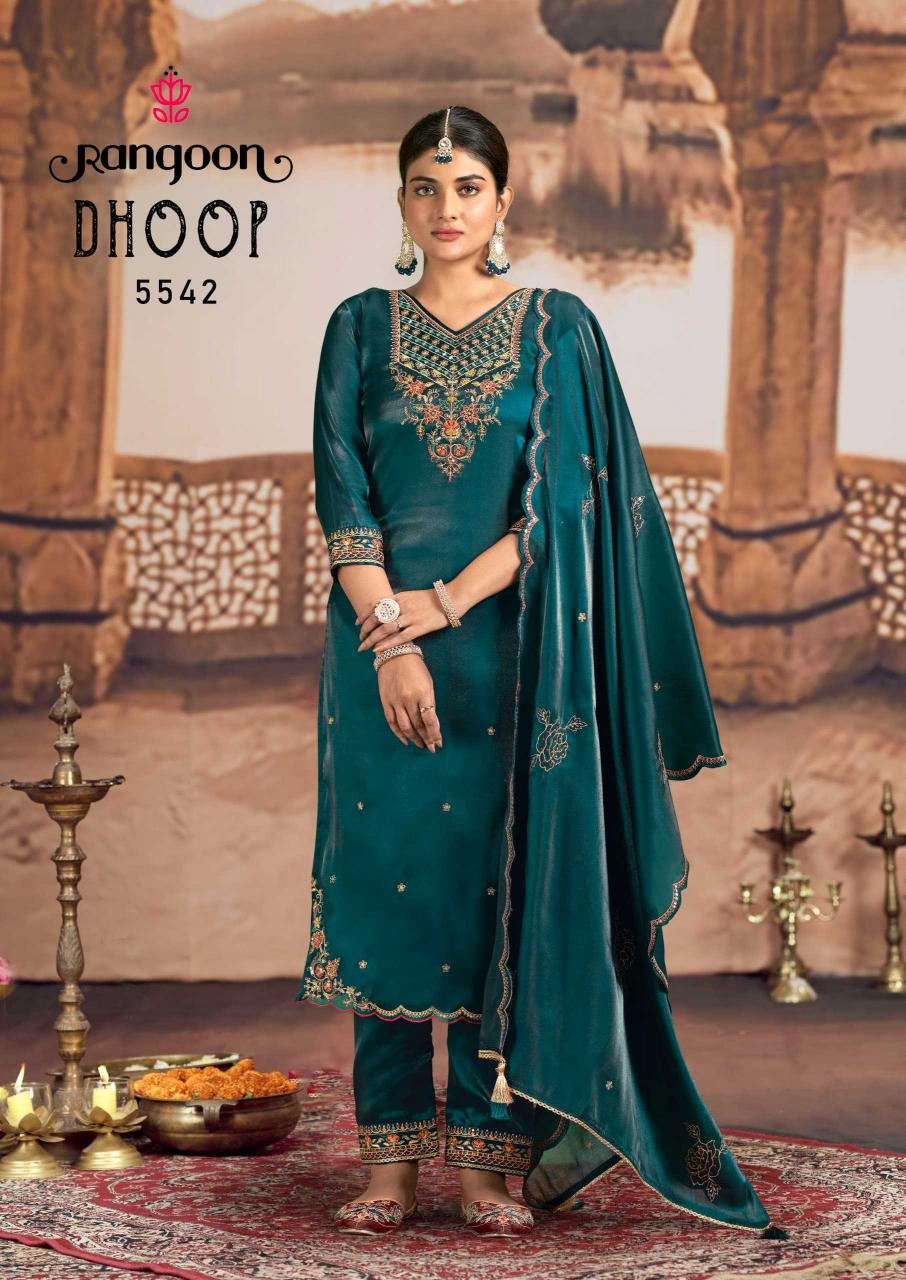 Rangoon Dhoop Series 5541-5544 Readymade Satin Crepe Handwork Suits Trendy Ladies Fashion
