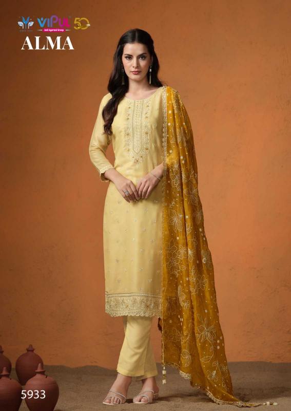 Vipul Alma Series 5931 to 5936 Velvet Satin Fancy Dress Material | Hit Design Collection