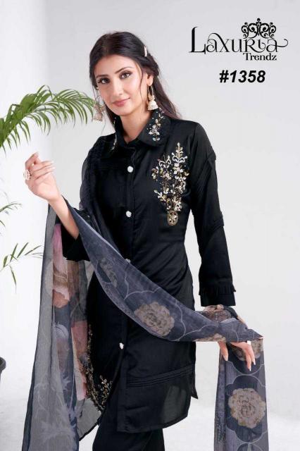 Laxuria Trendz 1358 Satin Designer Fully Stitch Co-Ord Style 3PC Dress for Wholesale