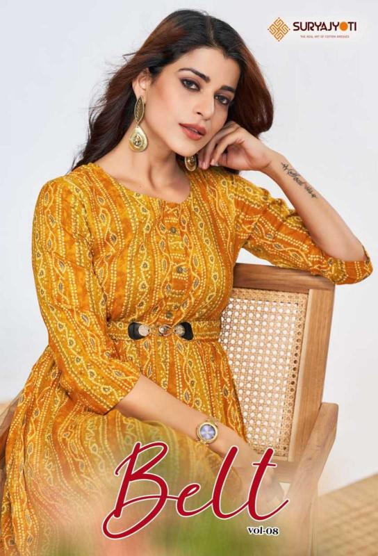 suryajyoti belt vol 8 series 8001-8008 Rayon Print wholesale kurti in surat 