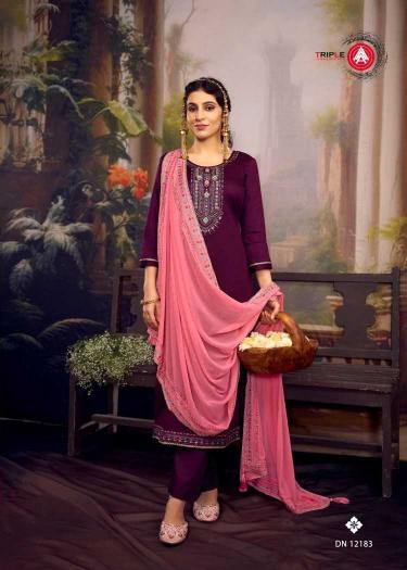 triple a krusha  series 12181 to 12186 jam silk cotton designer dress material exports