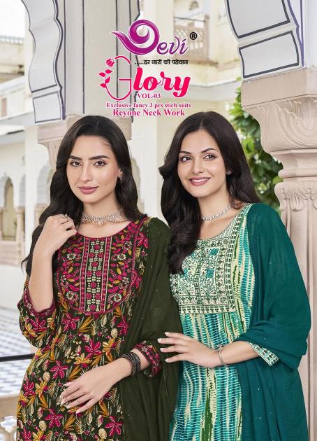 Devi Glory Vol-3 Series 3001-3008 Rayon , Wholesale Readymade Suits Collection in Surat