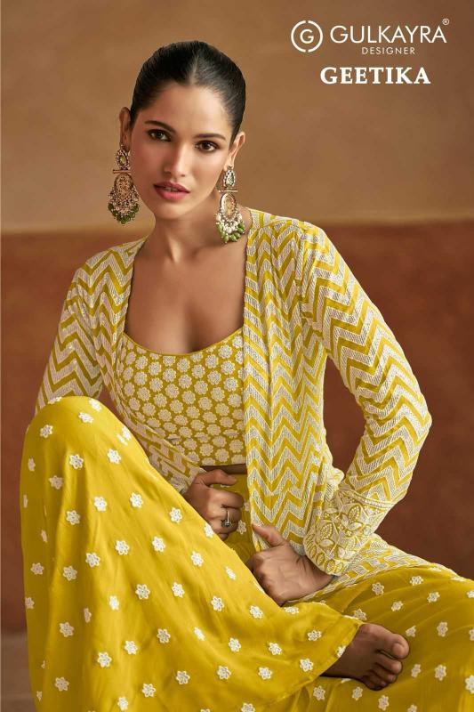 GULKAYRA DESIGNER GEETIKA SERIES 7503 A-C Georgette Wholesale Indo Western Suits in Surat