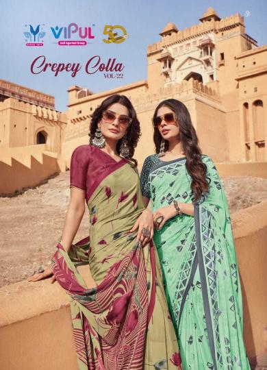 Vipul Fashion Crepey Colla Vol 22 Series 28908-28919 Stylish Crape Wholesale Sarees in Surat