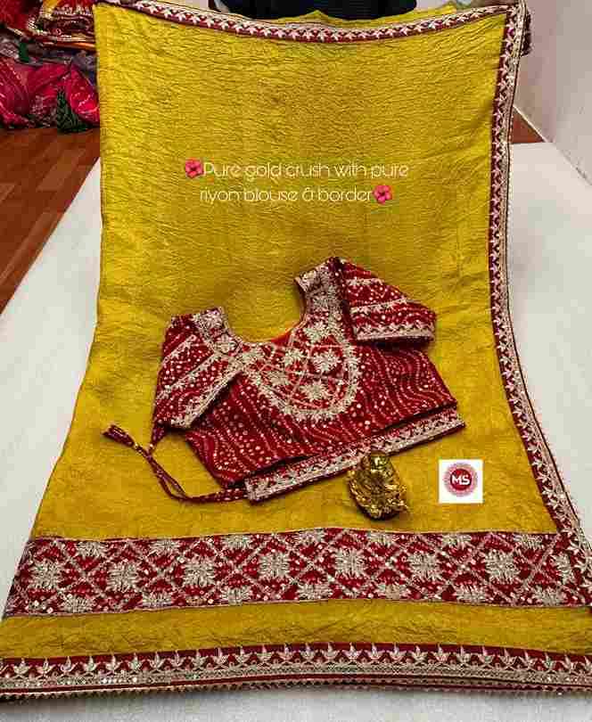 MS Brand Pure Gold Crush Saree Silk Base with Heavy Embroidery Wholesale Sarees in Surat