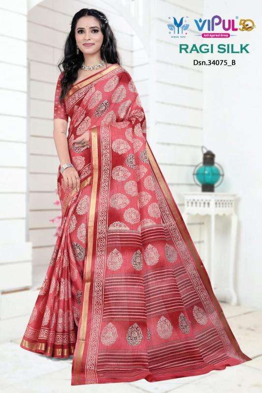 vipul ragi silk 34075 series fancy wholesale saree in surat