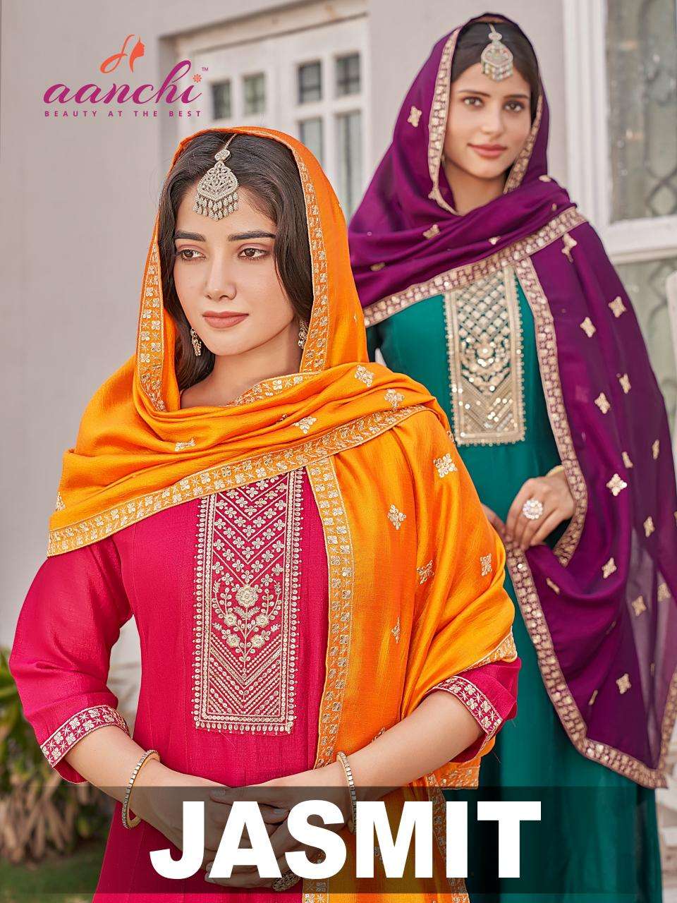 Aanchi jasmit vichitra silk wholesale readymade suit
