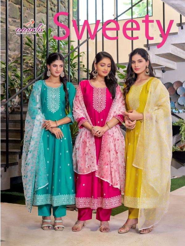 Aanchi sweety roman silk wholesale suit