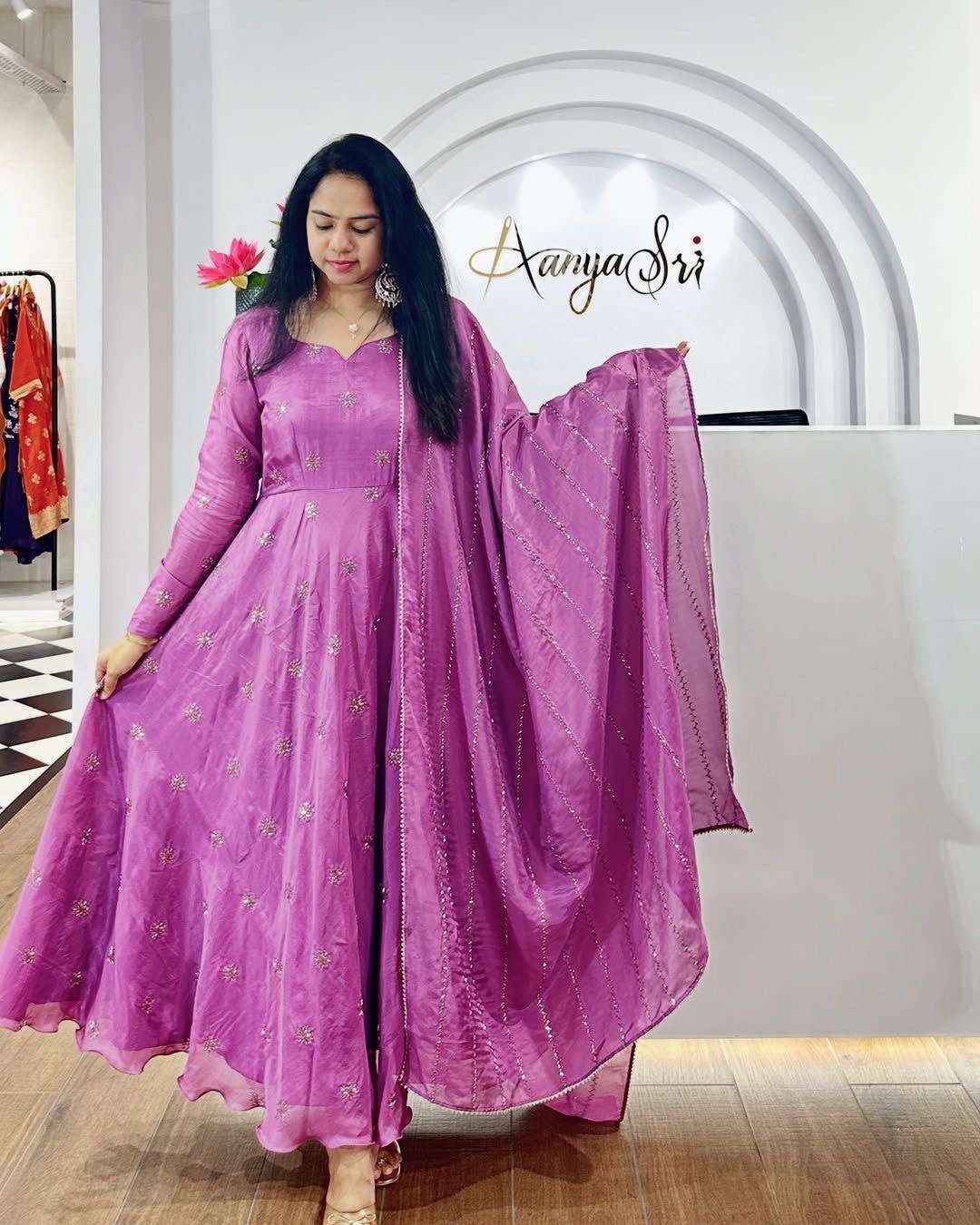 Anarkali designer chinon wholesale kurti with dupatta 