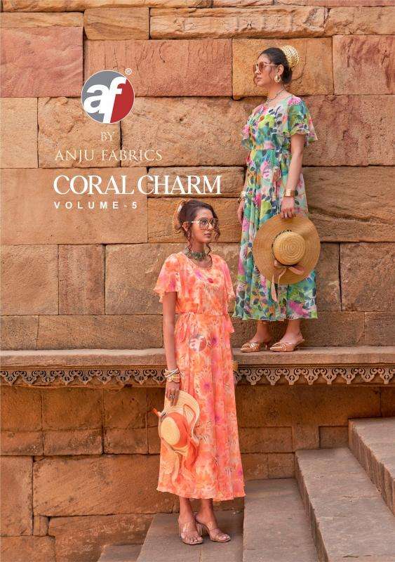 Anju fab coral charm vol 5 series 4231-4236 chiffon wholesale kurti