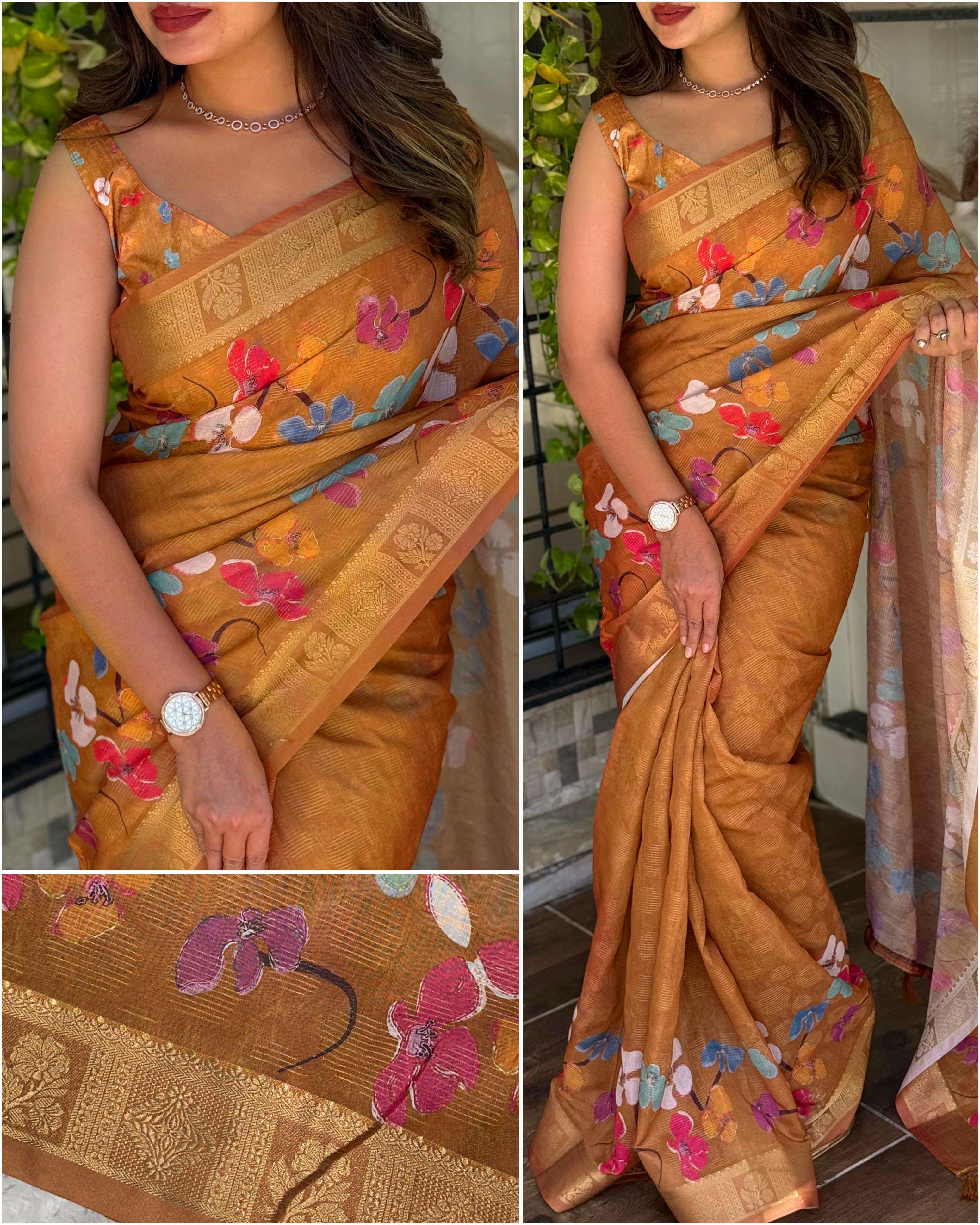 BT-56 Rasmika pure cotton silk with zari jacquard border and butta saree