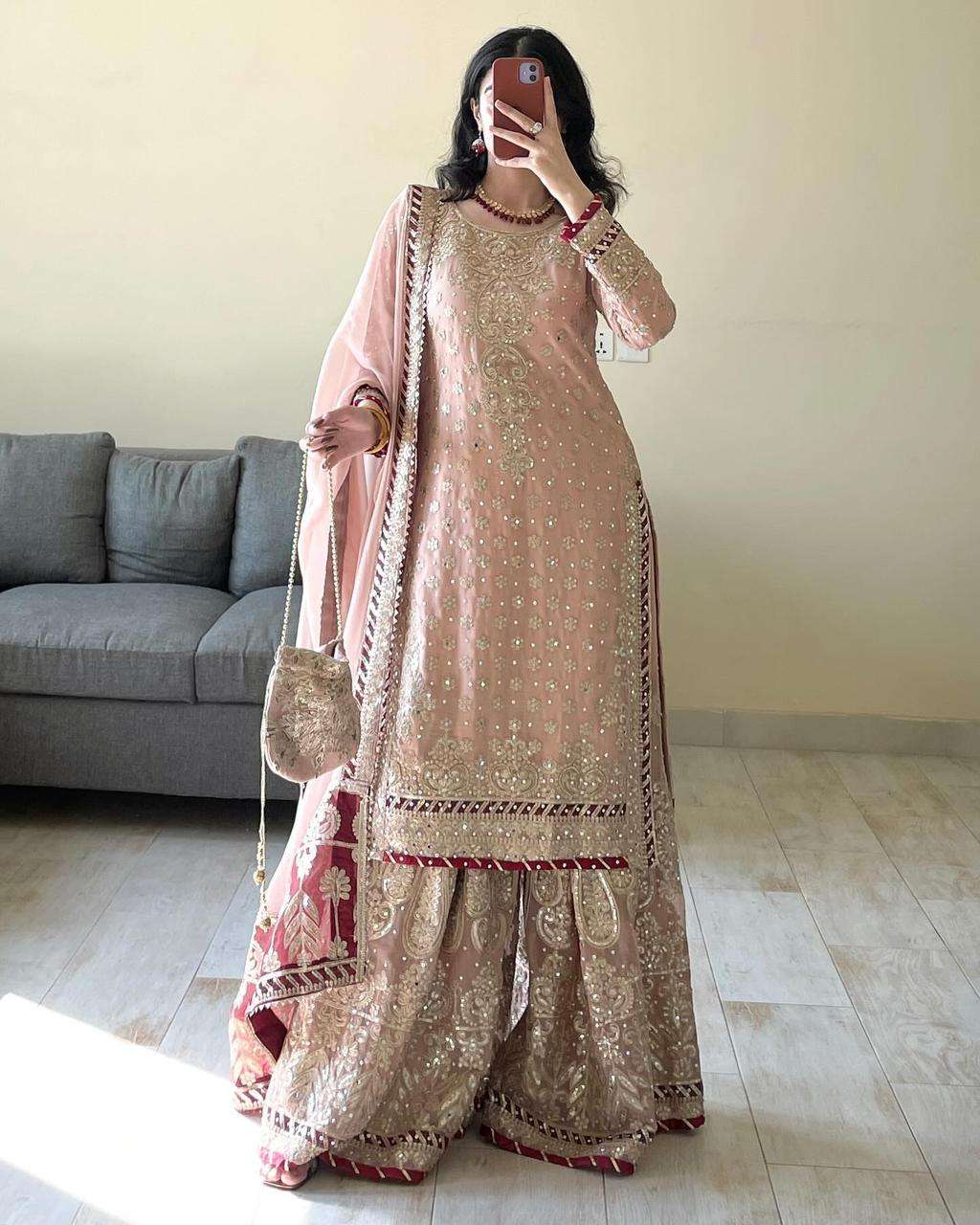 JINAAM 5765 Foux Gorgette wholesale sharara suit 