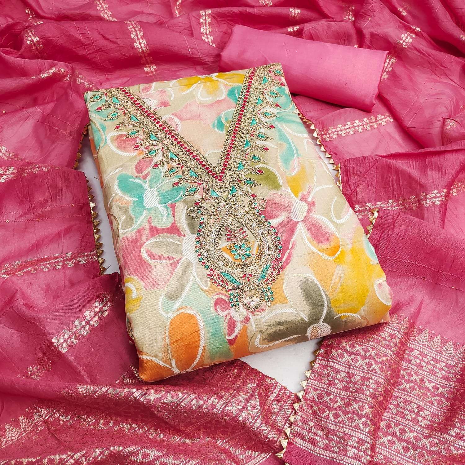 Jivora designer pv chanderi print wholesale suit