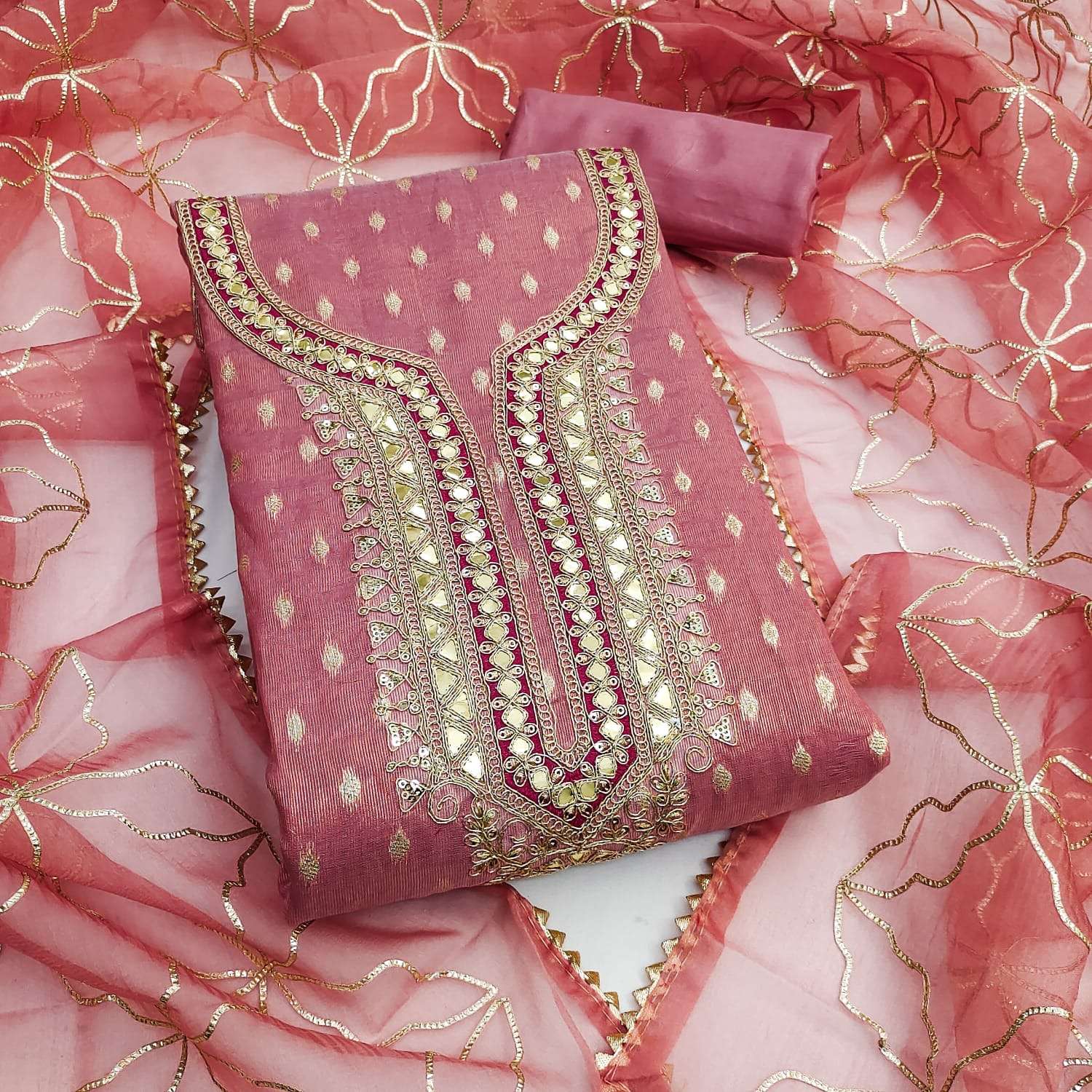 Jivora designer simmer silk codding gotapati work wholesale suit