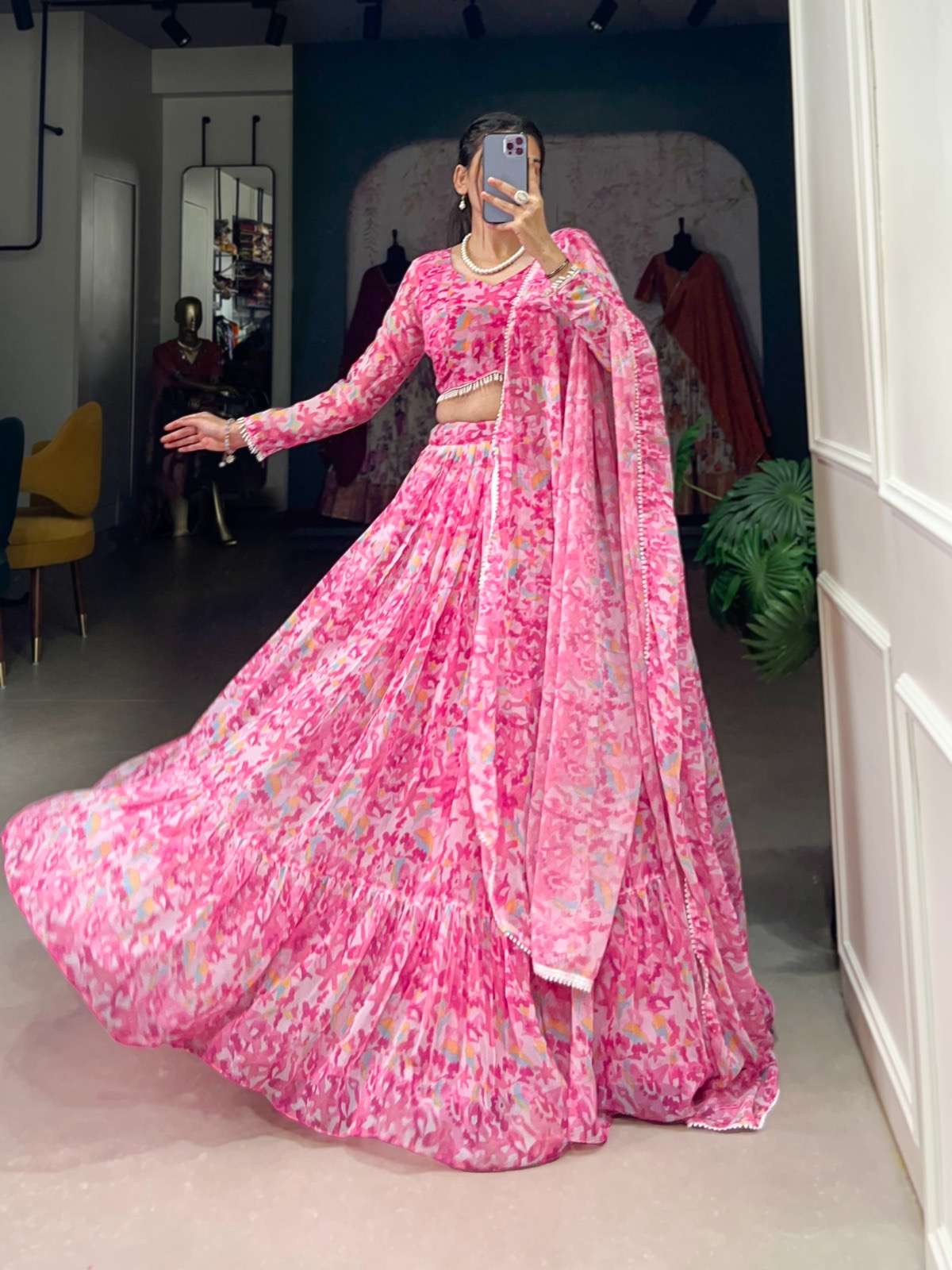 Lnb1029pnk designer georgette wholesale lehenga