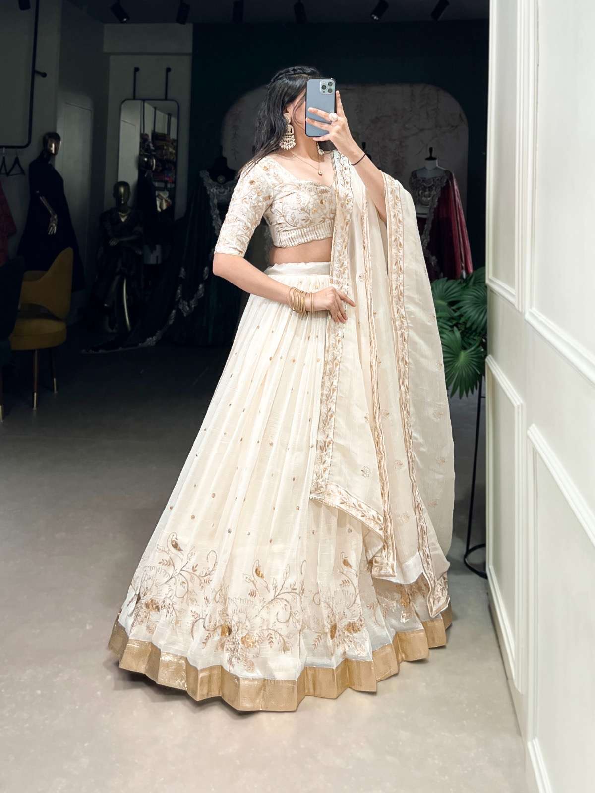 Lnb1422owt designer silver glossy sequence work wholesale lehenga