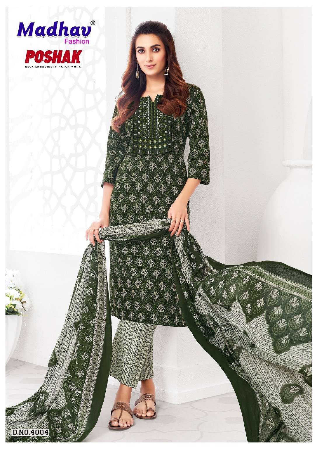 Madhav poshak with patch vol 4 series 4001-4010 cotton wholesale suit