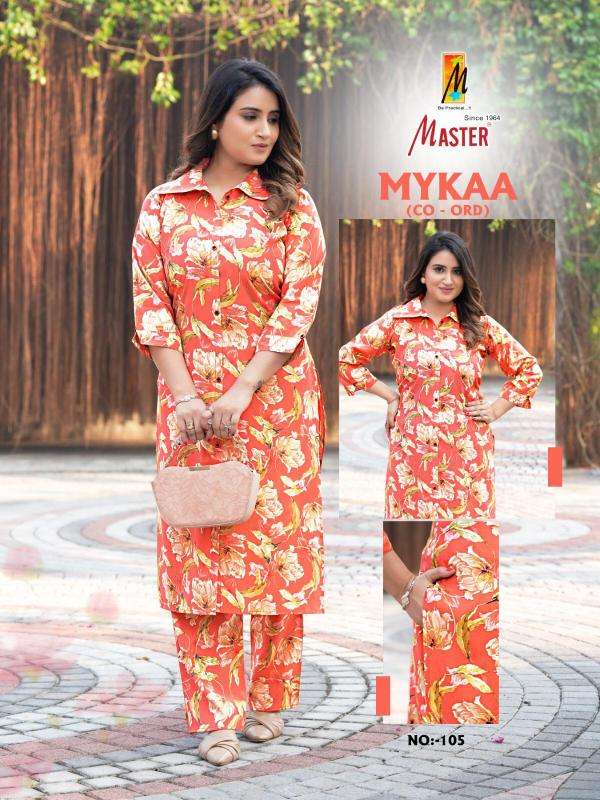 Master mykaa series 101-112 chanderi roman print co-ord sets