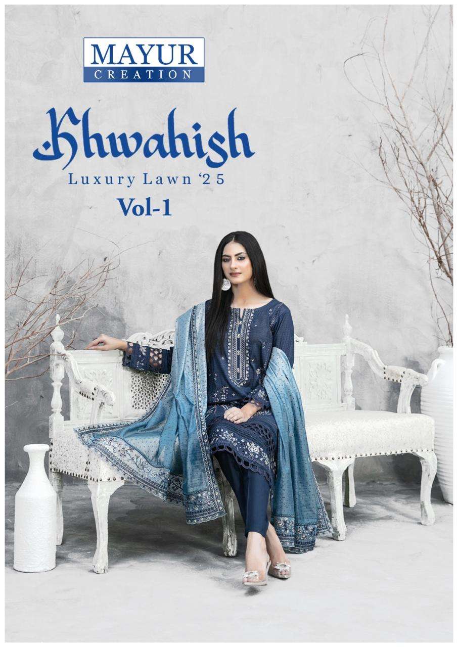 Mayur Khwahish Vol-01 series 1001-1008 Pure Lawn Cotton wholesale suit 