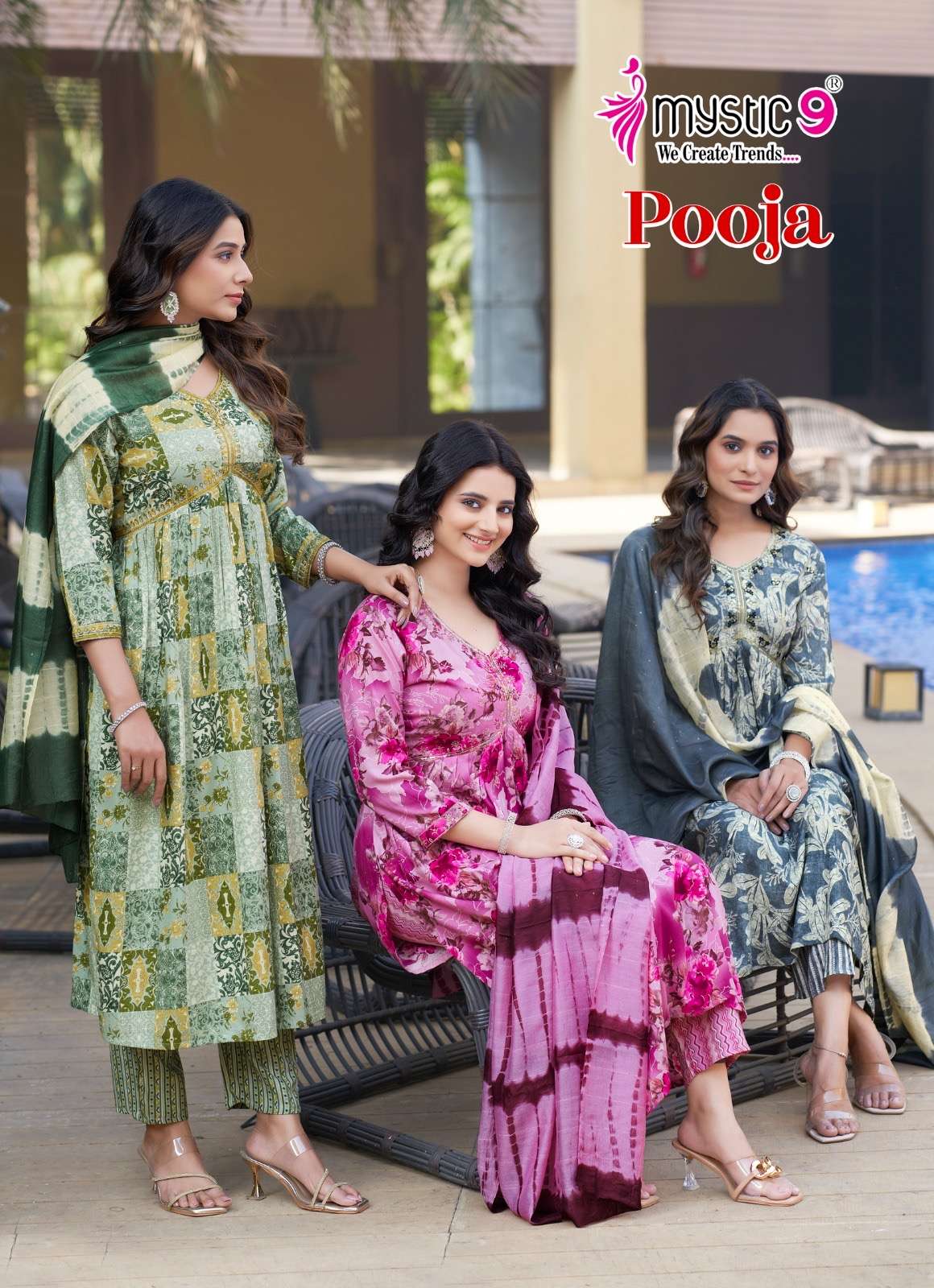 Mystic9 pooja vol 9 series 9001-9008 rayon wholesale readymade suit