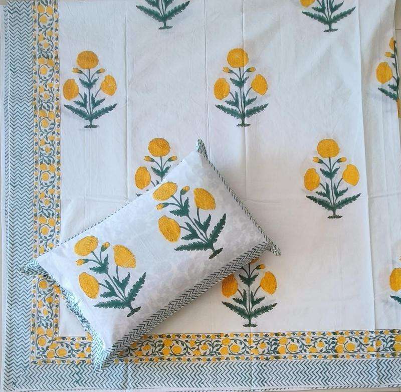 pr rangoli hand block super king size cotton unique bed sheet with 2 pillow covers