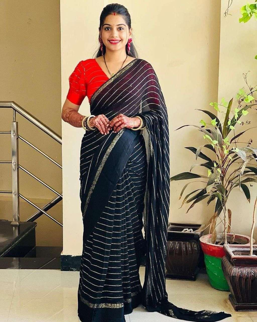 RAJLAXMI Viscose Georgette Saree With Contrast Running Blouse 