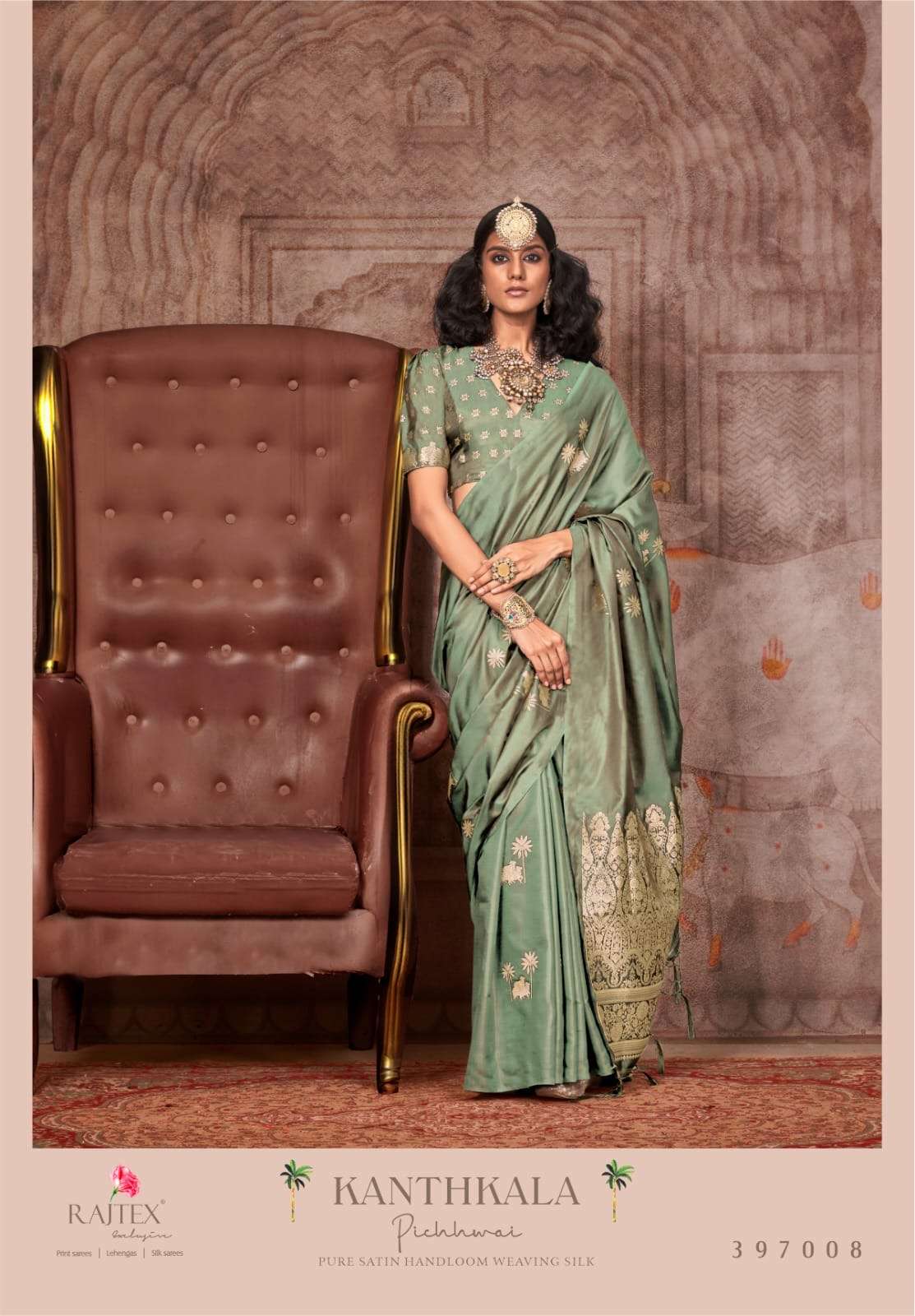 Rajtex kanthkala pichwai dusty pure satin wholesale saree