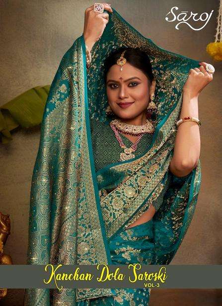 Saroj kanchan dola swarovski vol 3 series 1001-1006 silk wholesale saree