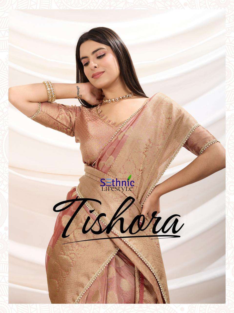 Sethnic lifestyle tishora series 68001-68004 crush tissue wholesale saree