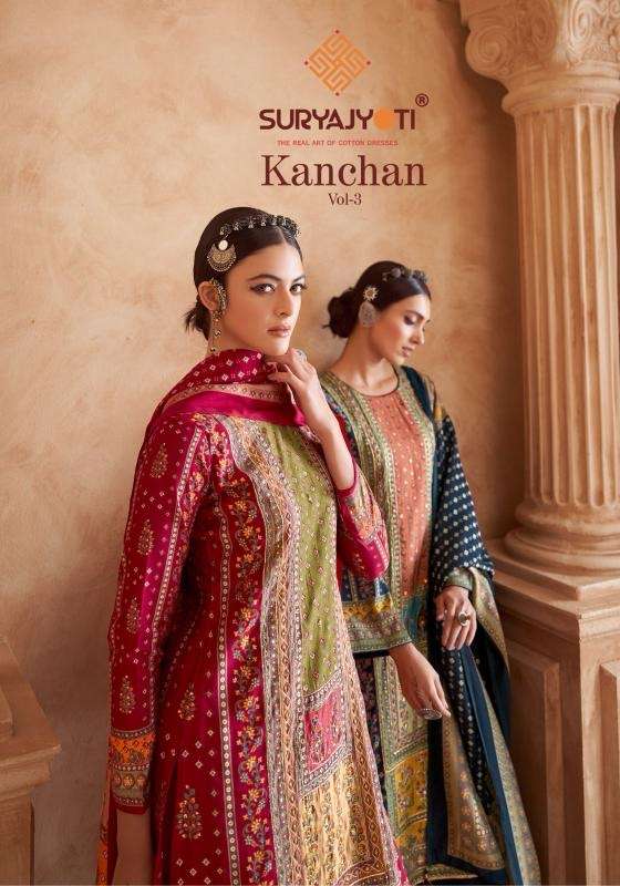 Suryajyoti kanchan vol 3 series 3001-3006 discharge wholesale suit