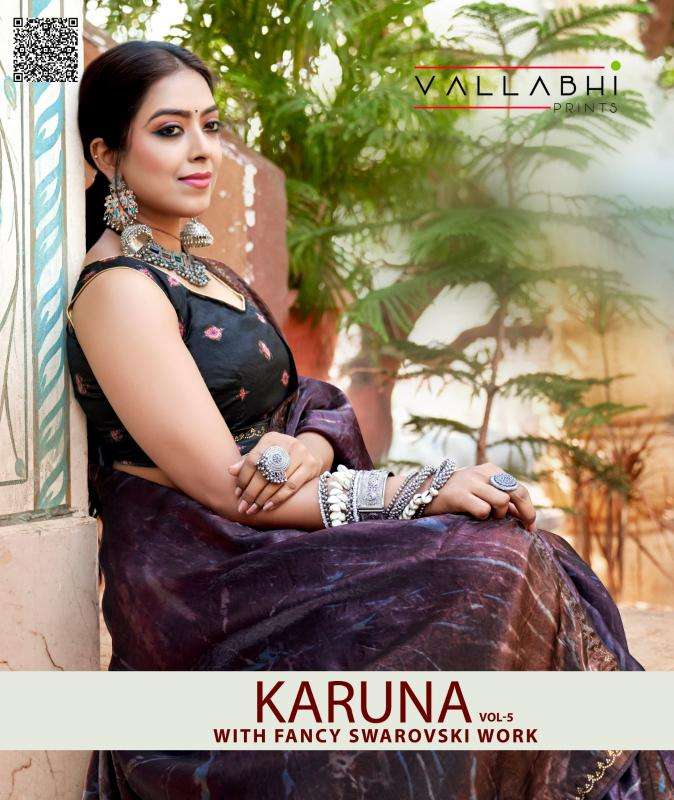 Vallabhi prints karuna vol 5 series 32381-32386 chiffon wholesale saree