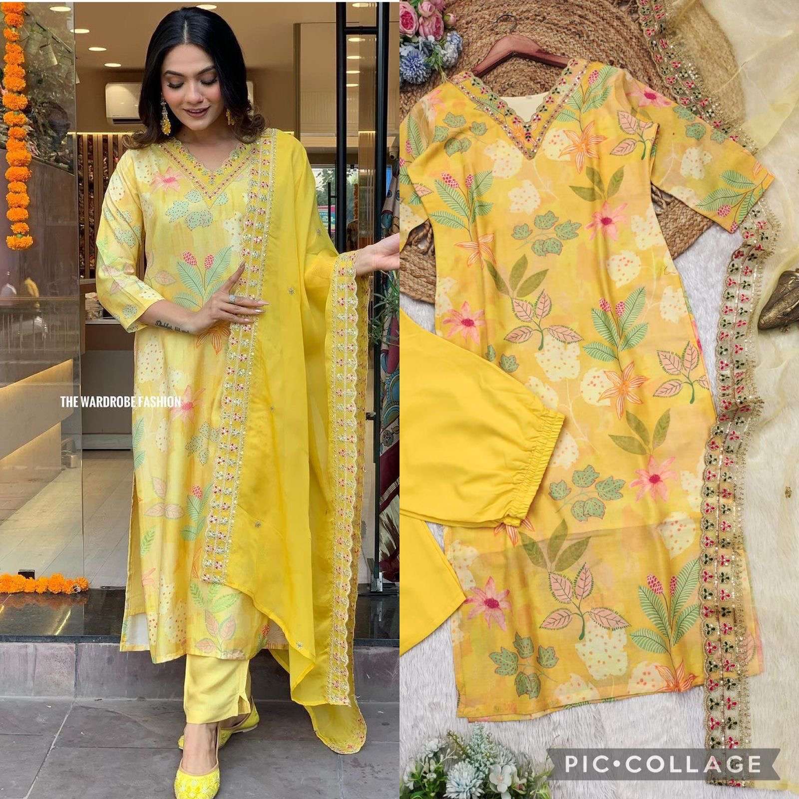 Yellow heart designer premium muslin wholesale suit