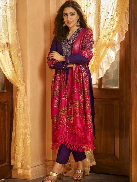 9STAR FASHION SARA HIT COTTON BLEND WITH EMBROIDERY WORK wholesale suit