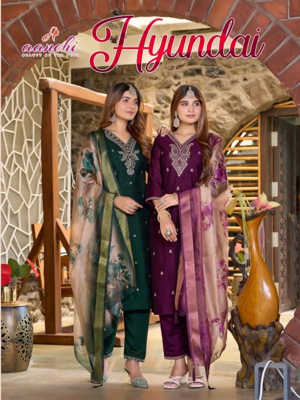 aanchi hyundai series 1001-1004 vichitra shimmer wholesale suit